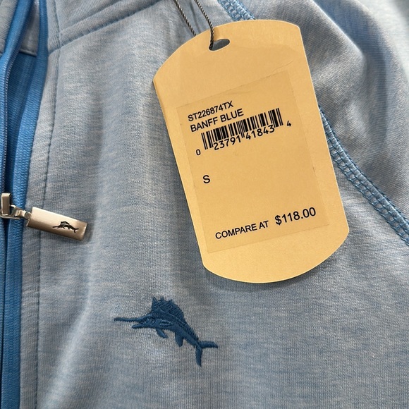 Mens size small Tommy bahama 1/4 zip pullover sweater light blue NWT lightweight - Picture 8 of 8